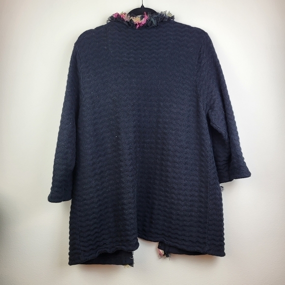 Michael Simon open front floral ruffle trim Cardigan Sweater - Picture 6 of 7